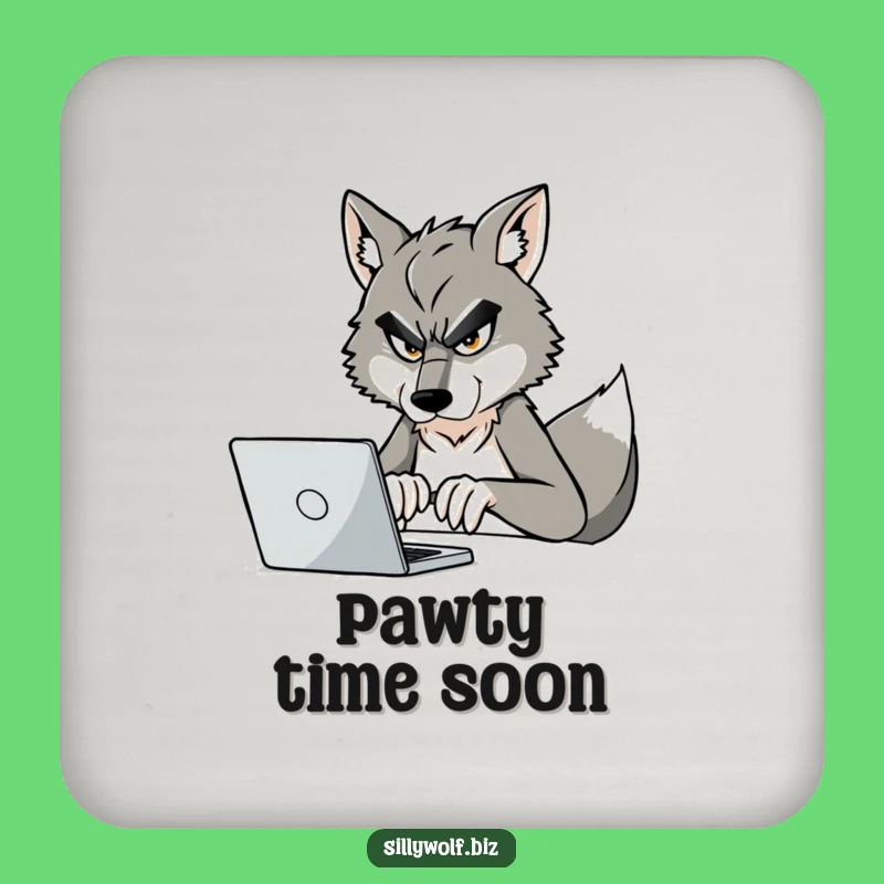Funny Wolf Coaster: Busy Wolf Typing, Protect Your Surfaces Hilariously, Great Gift