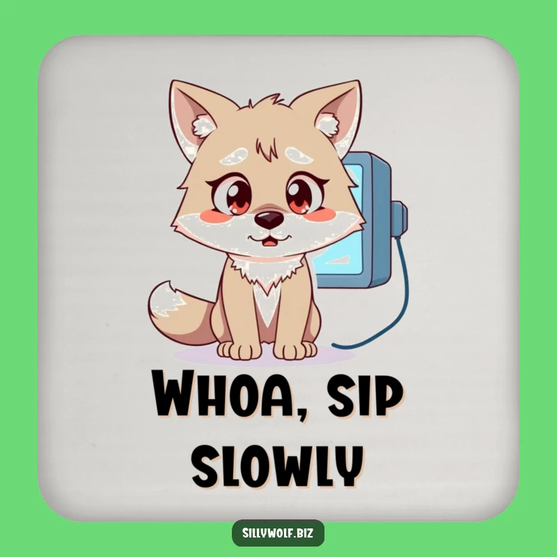 Funny Wolf Coaster: Surprised Wolf at Monitor, Hilarious Desk Protection, Great Gift