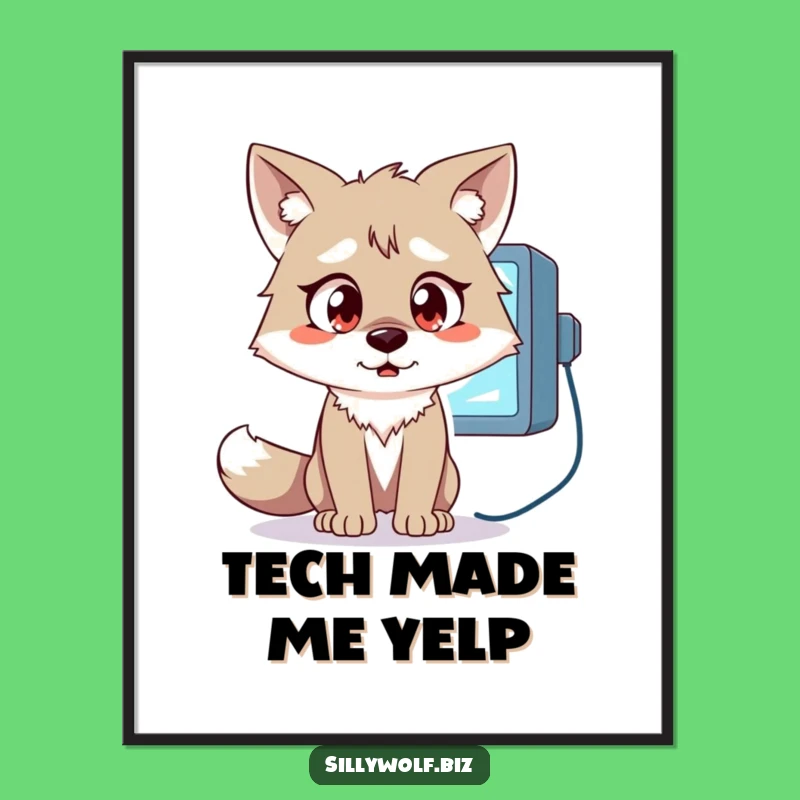 Funny Wolf Poster: Shocked Wolf Reacting to Monitor, Humorous Wall Art Gift