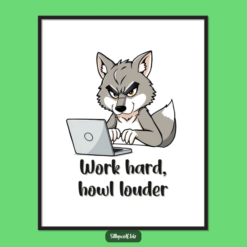 Free Printable Funny Wolf Typing Wall Art - Downloadable Humorous Home Decor
