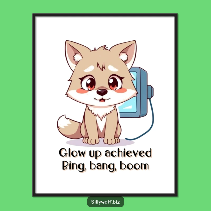 Free Printable Surprised Wolf Computer Wall Art - Downloadable Humorous Decor