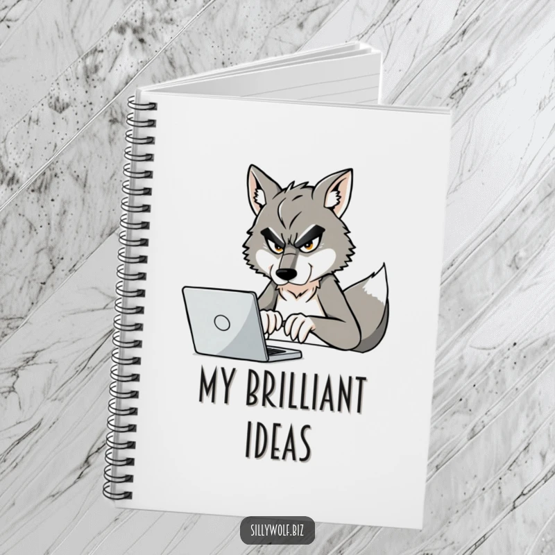 Funny Wolf Notebook: A determined wolf is shown typing on a laptop, ready for notes and ideas.